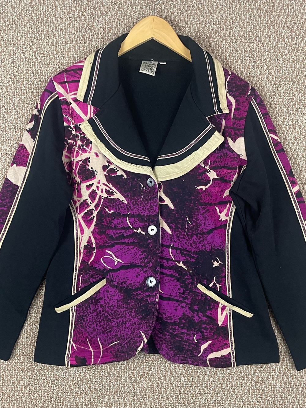 Parsley & Sage Jacket Medium Purple Black Cotton Whimsygoth Qwirky Abstract R2